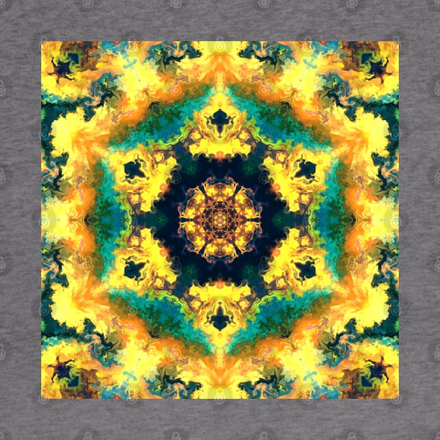 Psychedelic Kaleidoscope Yellow Blue and Green by WormholeOrbital